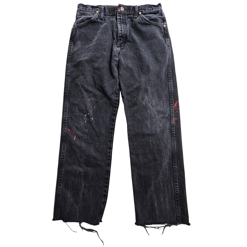 Vintage Wrangler 13MWZ Jeans Mens 32x34 (fits 32x27.5) Black Paint Splatter *